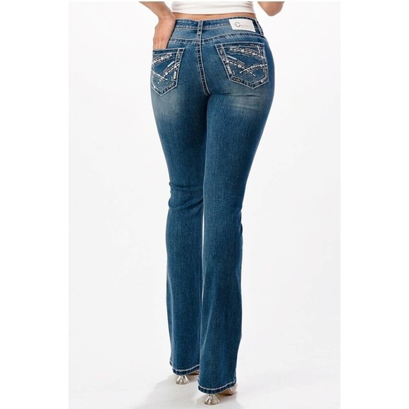 Charme by Grace in LA Jeans Women's Aztec Embroidered Bootcut Stretch Jeans - Picture 3 of 3